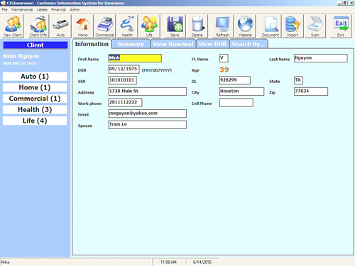 An example client account with all insurance policies